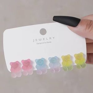 3PCS/Set Gradient Color Frosted Post Gummy Bear Polymer Clay Earrings NEW